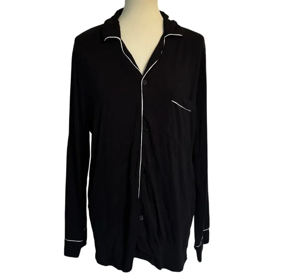 EBERJEY William Long Sleeve Pajama Top - Black - Size Medium